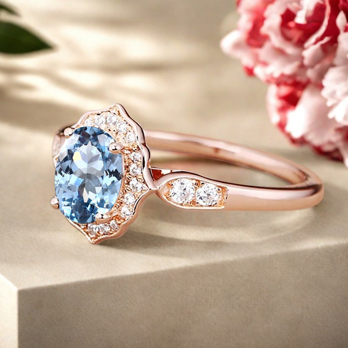 Bague de fiançailles vintage en forme de poire avec aigue-marine, ensemble de bagues de mariage uniques, cadeau d'anniversaire