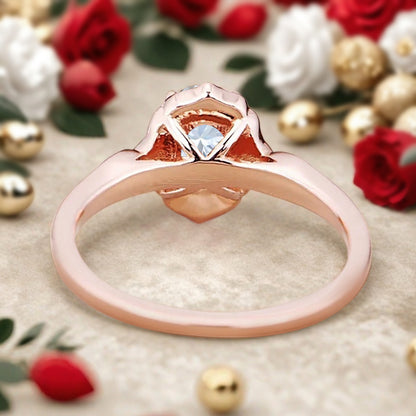 Vintage Birnenform Aquamarin Verlobungsring Set Unikat Versprechen Brautring Set Jubiläumsgeschenk
