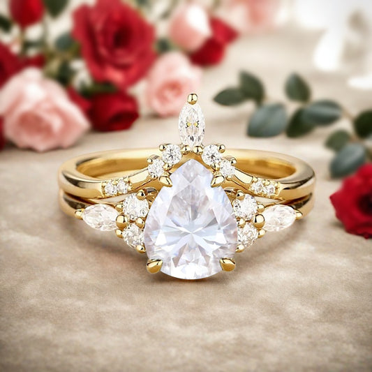 6*8mm Pear shaped Moissanite engagement ring set engagement ring Solid 14K Moissanite Gemstone vintage Bridal anniversary gift for women