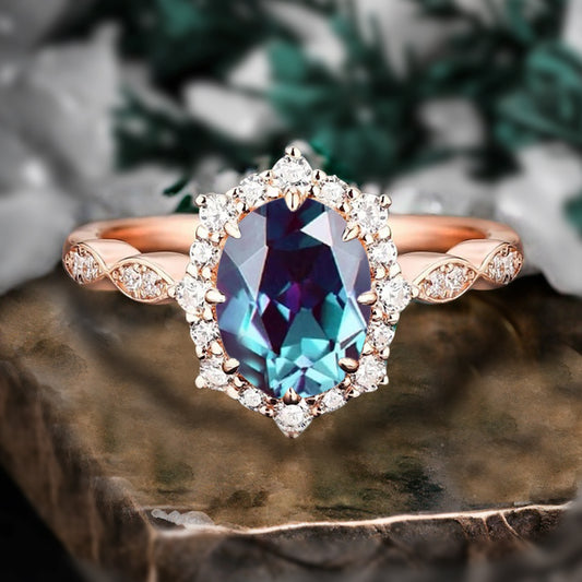 Bague de fiançailles vintage en forme de poire avec aigue-marine, ensemble de bagues de mariage uniques, cadeau d'anniversaire