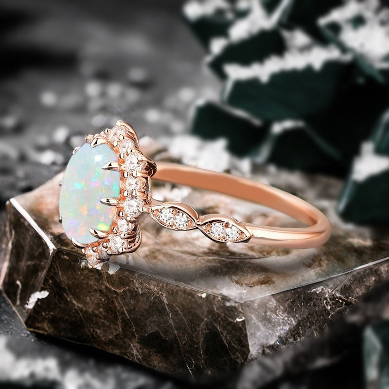 Bague de fiançailles vintage en forme de poire avec aigue-marine, ensemble de bagues de mariage uniques, cadeau d'anniversaire