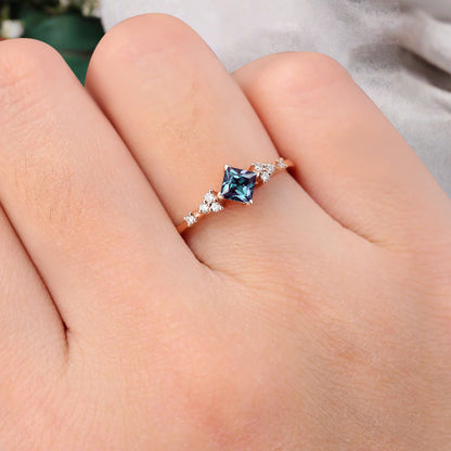 Princess cut Alexandrite ring 925 sterling silver ring 4 prong stones Simulated Moissanite anniversary gift