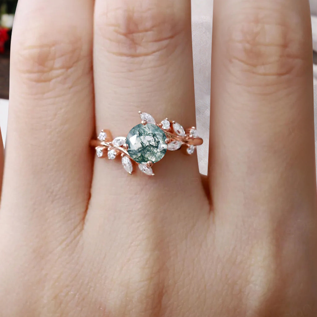 Bague de fiançailles vintage ovale en pierre de lune, bague de promesse unique en opale et moissanite