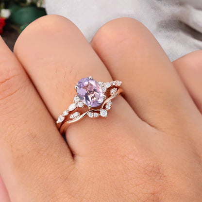 Bague de fiançailles vintage ovale en pierre de lune, bague de promesse unique en opale et moissanite