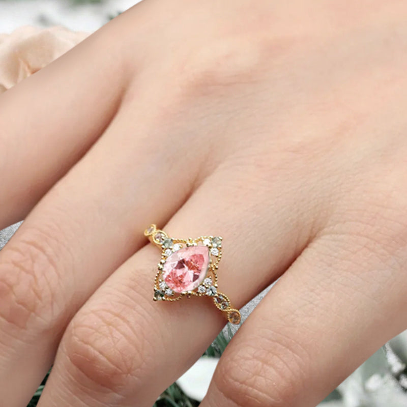 Bague de fiançailles vintage en forme de poire avec aigue-marine, ensemble de bagues de mariage uniques, cadeau d'anniversaire