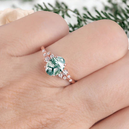 Bague de fiançailles vintage ovale en pierre de lune, bague de promesse unique en opale et moissanite