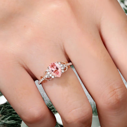 Bague de fiançailles vintage ovale en pierre de lune, bague de promesse unique en opale et moissanite