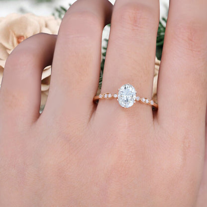 Vintage Oval Cut Moissanite Engagement Ring Unique Moissanite Wedding Ring Art Deco Rose Gold Ring Dainty Bridal Ring Anniversary Gift Ring