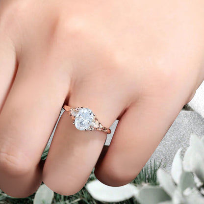 Bague de fiançailles vintage ovale en pierre de lune, bague de promesse unique en opale et moissanite