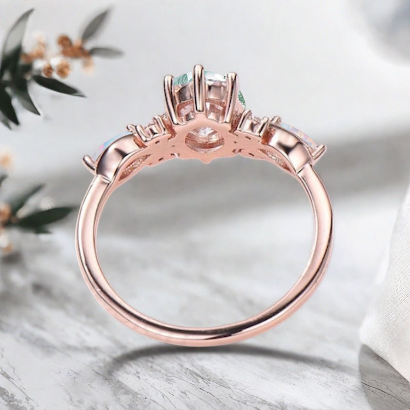 Vintage Oval Moss Agate Engagement Ring Oval Opal Promise Ring
