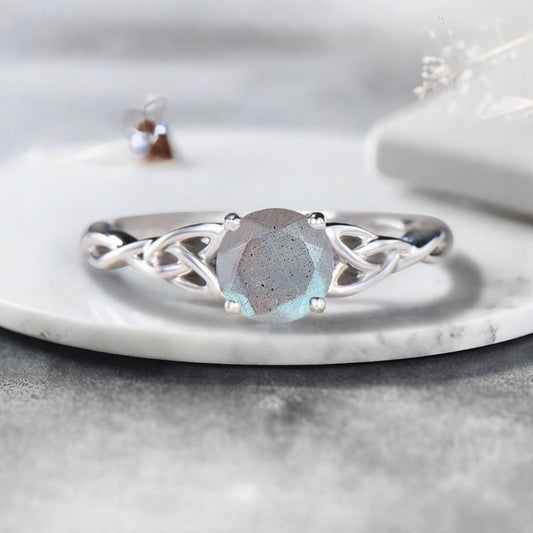 Vintage Oval Mondstein Verlobungsring Unikat Opal Moissanit Versprechensring