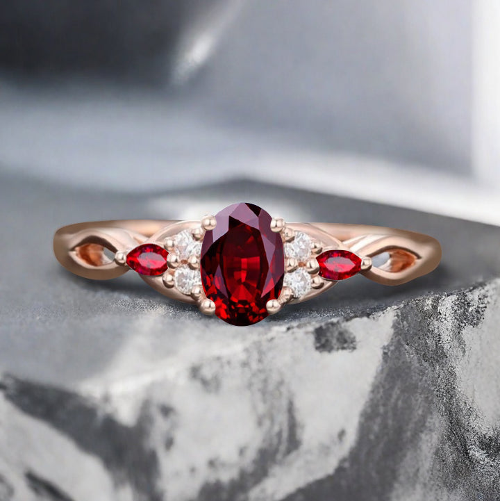Bague de fiançailles vintage ovale en pierre de lune, bague de promesse unique en opale et moissanite