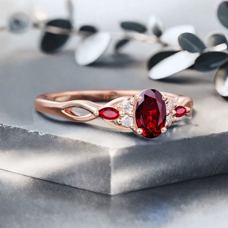 Bague de fiançailles vintage ovale en pierre de lune, bague de promesse unique en opale et moissanite