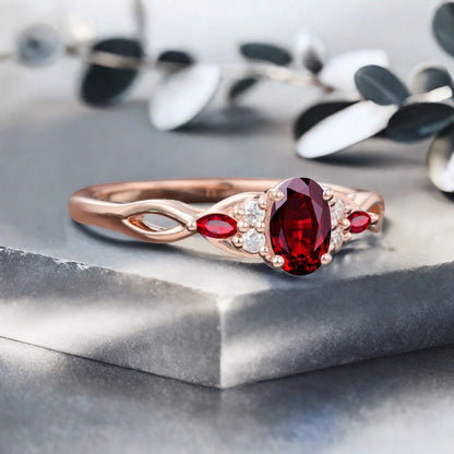 Bague de fiançailles vintage ovale en pierre de lune, bague de promesse unique en opale et moissanite