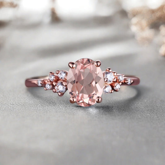 Vintage Pink Sapphire Ring Solid 10k Rose Gold Ring Solitaire Ring Oval Cut Pink Engagement Ring Anniversary Gift Ring For Her