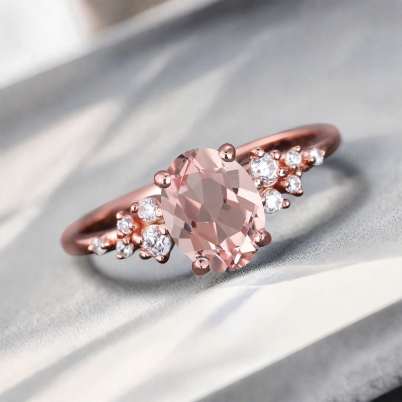 Vintage Pink Sapphire Ring Solid 10k Rose Gold Ring Solitaire Ring Oval Cut Pink Engagement Ring Anniversary Gift Ring For Her