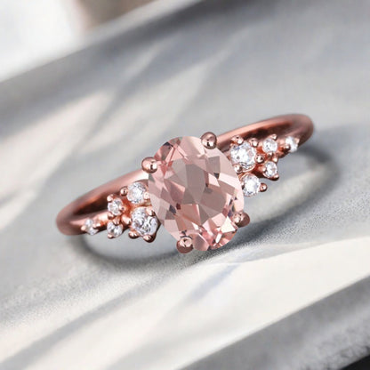 Vintage Pink Sapphire Ring Solid 10k Rose Gold Ring Solitaire Ring Oval Cut Pink Engagement Ring Anniversary Gift Ring For Her