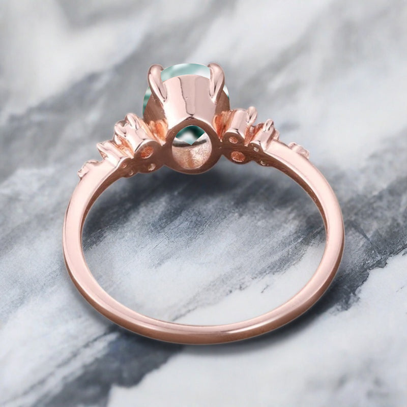 Bague de fiançailles vintage ovale en pierre de lune, bague de promesse unique en opale et moissanite