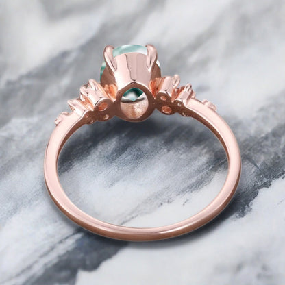 Bague de fiançailles vintage ovale en pierre de lune, bague de promesse unique en opale et moissanite