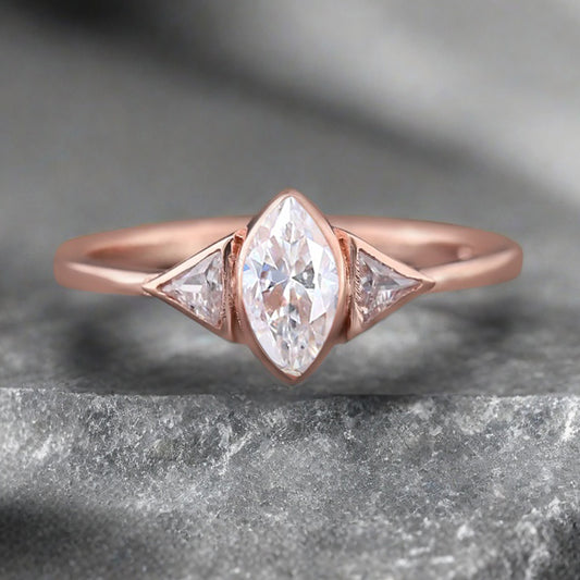 Unique Vintage Marquise Cut Moissanite Ring Solitaire Engagement Ring Art Deco Moissanite Ring Handcrafted 14k Rose Gold Ring Bridal Promise Ring