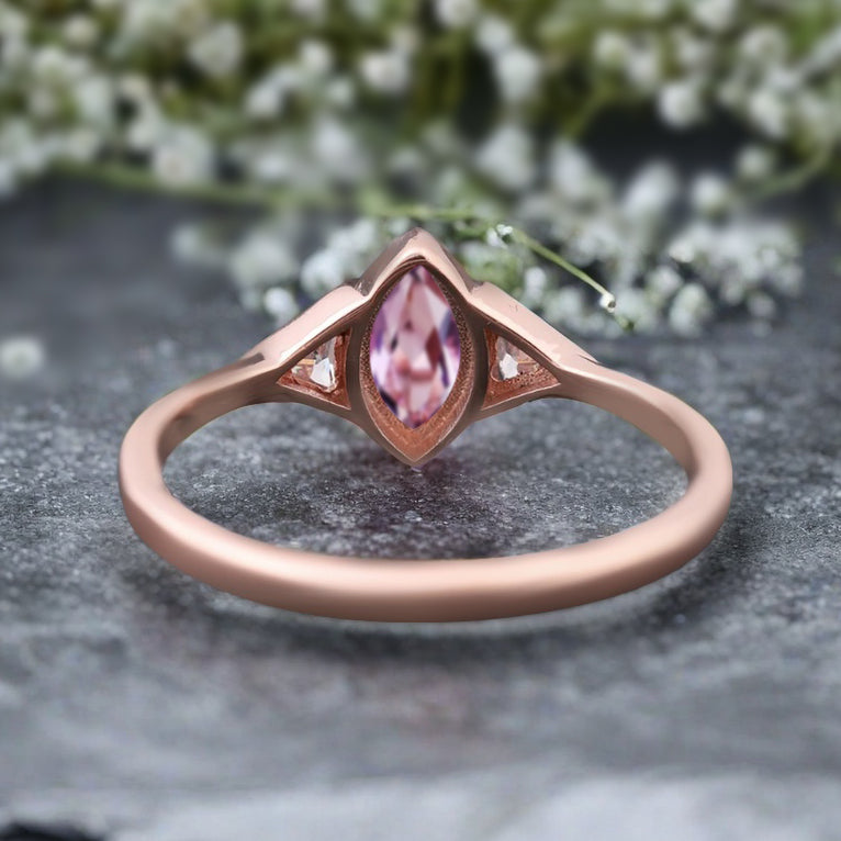 Unique Vintage Marquise Cut Amethyst Ring Solitaire Engagement Ring Art Deco Amethyst Ring Handcrafted 14k Rose Gold Ring Bridal Promise Ring