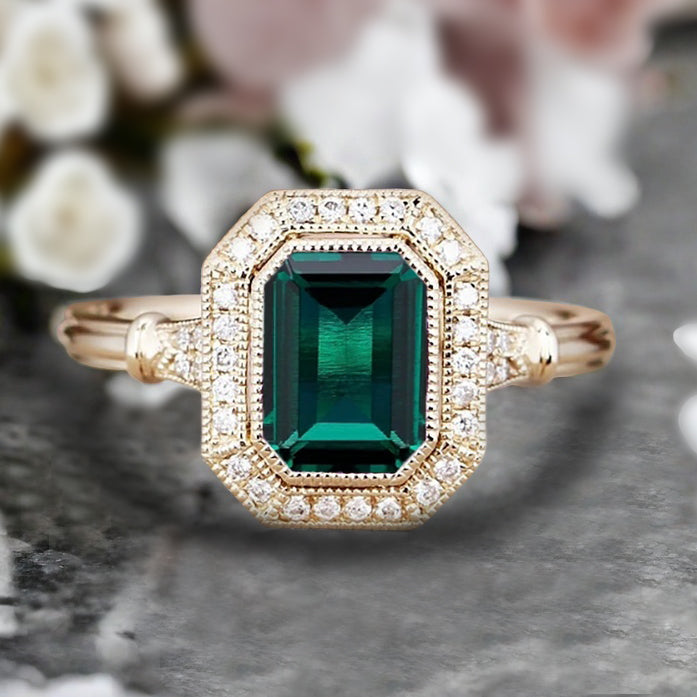 Vintage Emerald Ring Art Deco Emerald Engagement Rings May Birthstone Ring Handmade Octagon Gemstone Statement Ring Personalized Jewelry Gift For Her