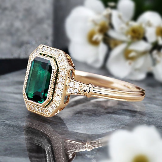 Vintage Emerald Ring Art Deco Emerald Engagement Rings May Birthstone Ring Handmade Octagon Gemstone Statement Ring Personalized Jewelry Gift For Her