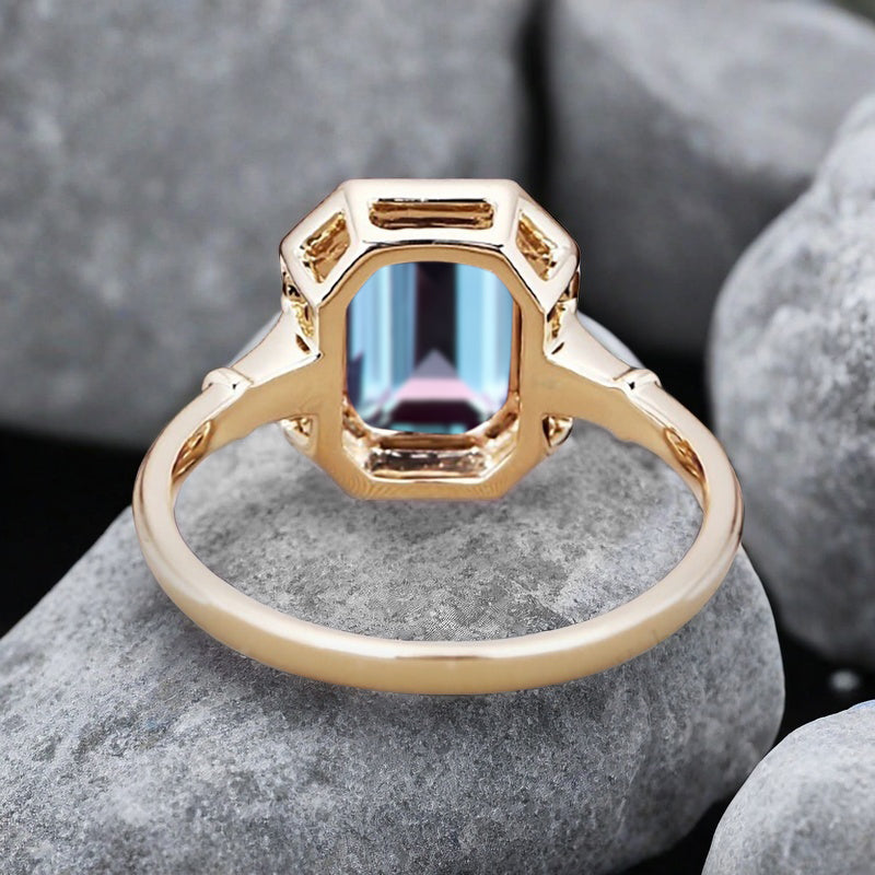 Vintage Aquamarine Emerald Cut Ring Art Deco Aquamarine Engagement Rings July Birthstone Ring Handmade Octagon Gemstone Statement Ring Personalized Jewelry Gift For Her
