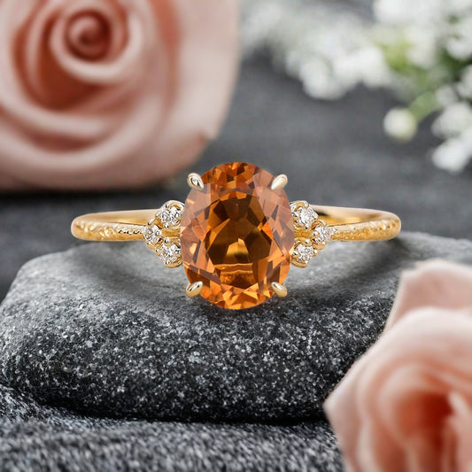 Vintage Unique Citrine Engagement Ring Solid 14K Gold Orange Citrine Ring July Birthstone Ring Delicate Citrine Gemstone Ring Handmade Bridal Jewelry
