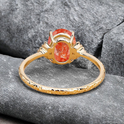Vintage Unique Sunstone Engagement Ring Solid 14K Gold Orange Sunstone Ring July Birthstone Ring Delicate Sunstone Ring Handmade Bridal Jewelry