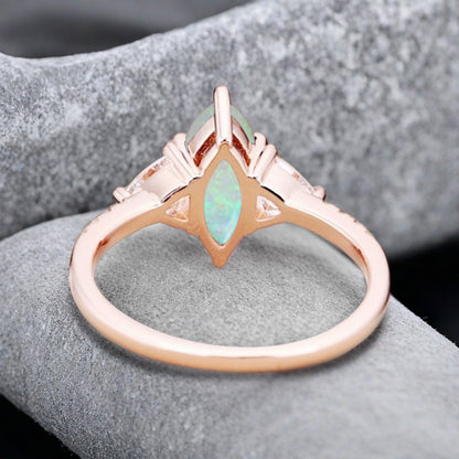 Vintage Marquise Cut Natural Opal Engagement Ring Sets Nature Inspired Cluster Promise Ring Rose Gold Art Deco Women Gift