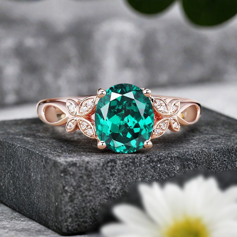 Bague de fiançailles vintage ovale en pierre de lune, bague de promesse unique en opale et moissanite
