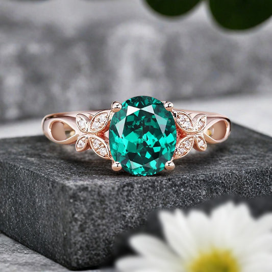 Vintage Oval Mondstein Verlobungsring Unikat Opal Moissanit Versprechensring