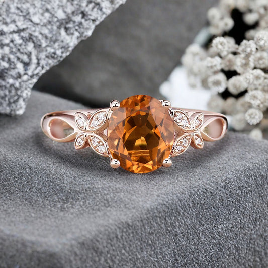 Bague de fiançailles vintage ovale en pierre de lune, bague de promesse unique en opale et moissanite