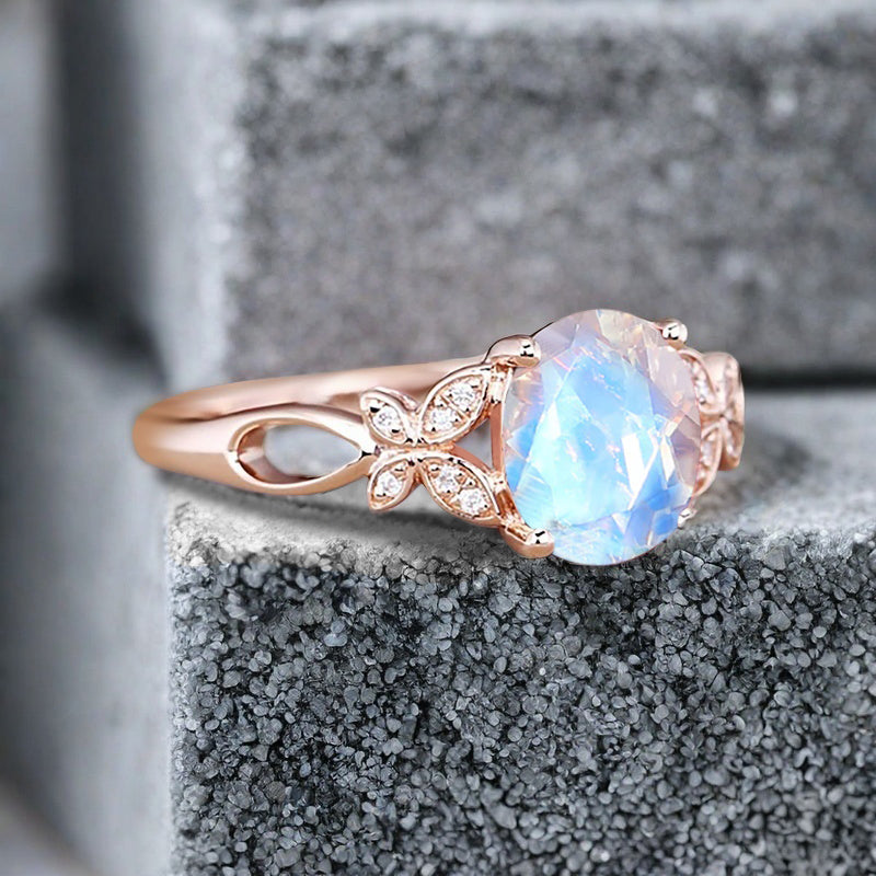 Vintage Oval Mondstein Verlobungsring Unikat Opal Moissanit Versprechensring