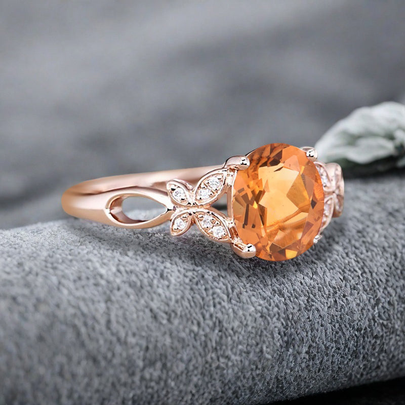 Bague de fiançailles vintage ovale en pierre de lune, bague de promesse unique en opale et moissanite