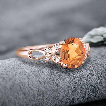 Bague de fiançailles vintage ovale en pierre de lune, bague de promesse unique en opale et moissanite