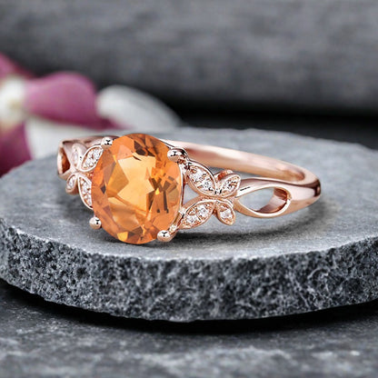 Bague de fiançailles vintage ovale en pierre de lune, bague de promesse unique en opale et moissanite