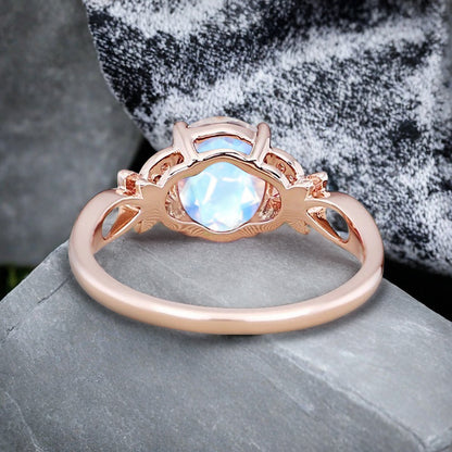 Vintage Oval Mondstein Verlobungsring Unikat Opal Moissanit Versprechensring
