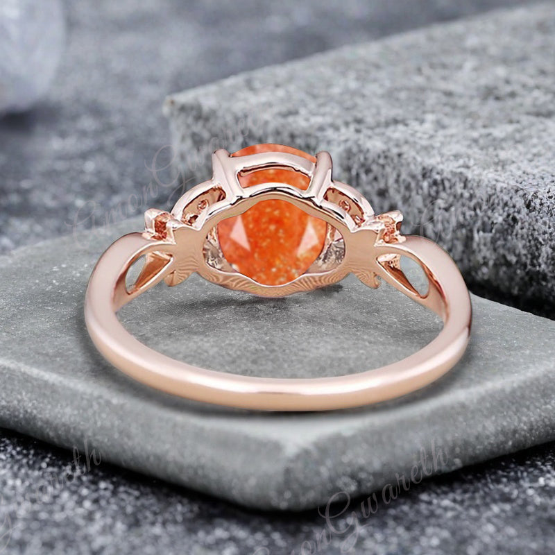 Vintage Oval Sunstone Engagement Ring Unique Oval Sunkissed Gemstone Promise Ring