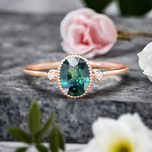 Vintage Unique Emerald Engagement Ring Solid 10K Gold Green Emerald Ring Delicate Emerald Gemstone Ring Handmade Bridal Jewelry