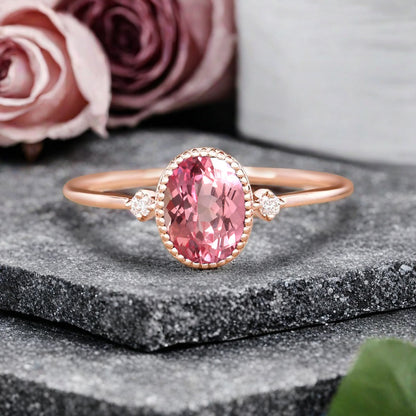 Vintage Unique Pink Sapphire Engagement Ring Solid 10K Gold Pink Sapphire Ring Delicate Pink Sapphire Gemstone Ring Handmade Bridal Jewelry