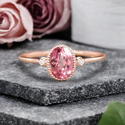 Vintage Unique Pink Sapphire Engagement Ring Solid 10K Gold Pink Sapphire Ring Delicate Pink Sapphire Gemstone Ring Handmade Bridal Jewelry