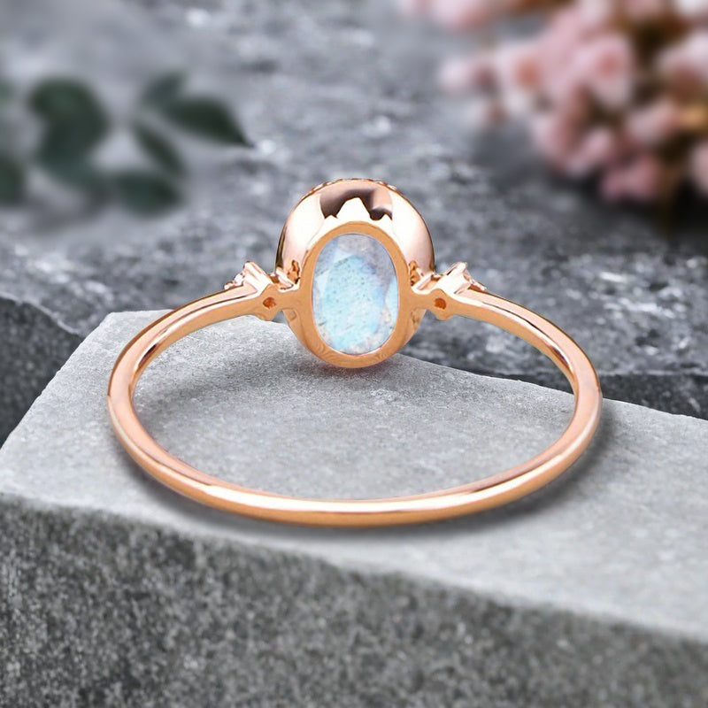 Vintage Unique Labradorite Engagement Ring Solid 10K Gold Labradorite Ring Delicate Gemstone Ring Handmade Bridal Jewelry