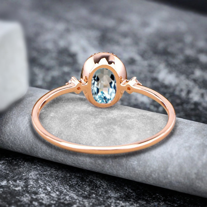 Vintage Unique Aquamarine Engagement Ring Solid 10K Gold Aquamarine Ring Delicate Aquamarine Gemstone Ring Handmade Bridal Jewelry