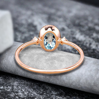 Vintage Unique Aquamarine Engagement Ring Solid 10K Gold Aquamarine Ring Delicate Aquamarine Gemstone Ring Handmade Bridal Jewelry