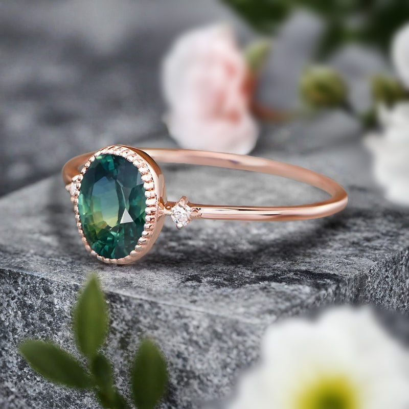 Vintage Unique Emerald Engagement Ring Solid 10K Gold Green Emerald Ring Delicate Emerald Gemstone Ring Handmade Bridal Jewelry