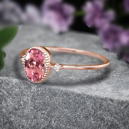 Vintage Unique Pink Sapphire Engagement Ring Solid 10K Gold Pink Sapphire Ring Delicate Pink Sapphire Gemstone Ring Handmade Bridal Jewelry