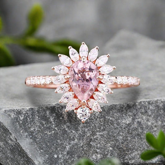 Bague de fiançailles vintage en forme de poire avec aigue-marine, ensemble de bagues de mariage uniques, cadeau d'anniversaire