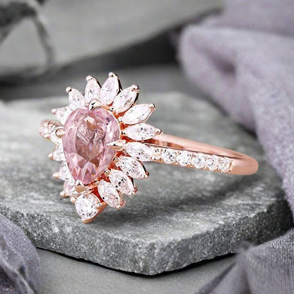 Vintage Pink Sapphire Engagement Ring 14K Rose Gold Pink Sapphire Unique Gemstone Bridal Ring For Women Moissanite Halo Promise Gift For Her